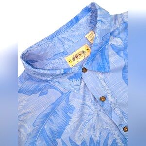 VTG Campia Moda Easy Care Blue Tropical Print Button- Up Short Sleeve  Size XXL‎